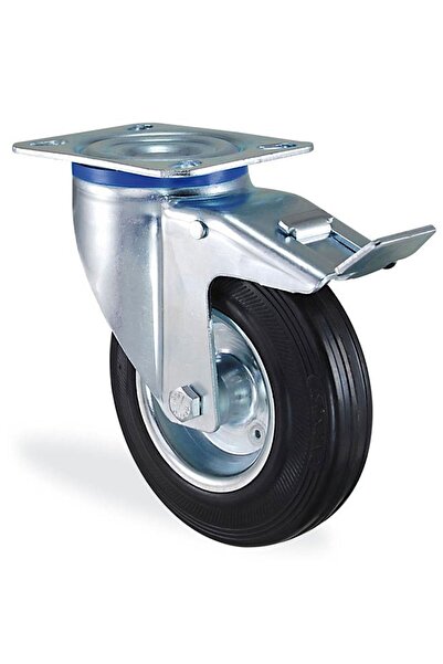 Badem10 Kama Frenli Oynak Tablalı 100x30 Mm Teker Siyah Burçlu Ağır Yük Tekeri