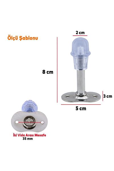 Badem10 Opritor din metal cromat de 8 cm - Mâner pentru ușă din spate a mobilierului, suport pentru opritor