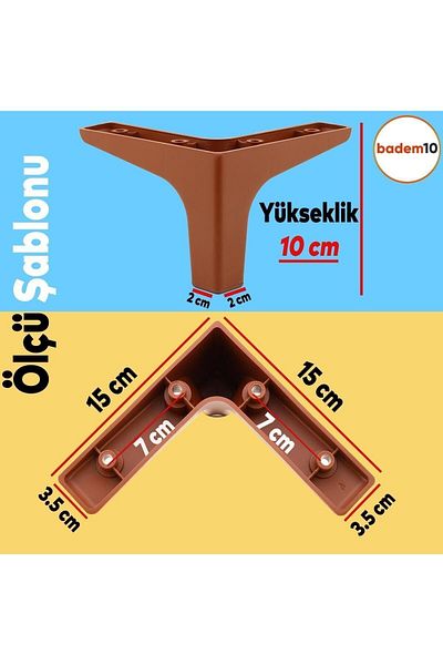 Badem10 Mobilier de lux Sedef Canapea Masă de cafea Unitate TV Picior fotoliu 10 cm Picioare maro uni (4 buc.)