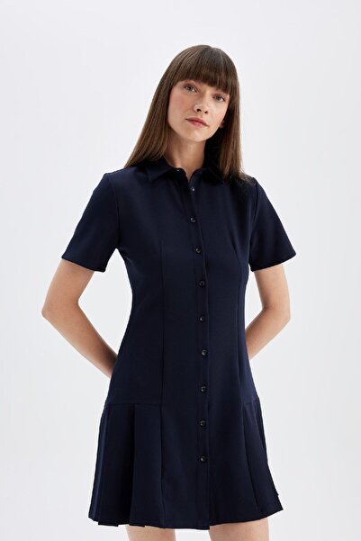 DeFacto Polo Yaka Basic Düz Kısa Kollu Pileli Mini Elbise D4203ax24au