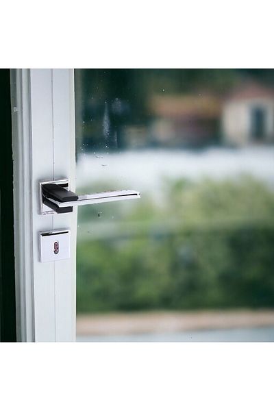 Badem10 Fulya Luxury Chrome Black Room Door Handle with Badge, Suitable for Right and Left