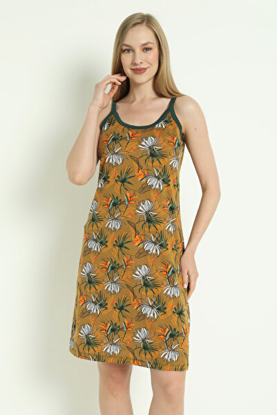 İntensive Rochie de vară pentru femei cu bretele verzi cu model floral muștar...