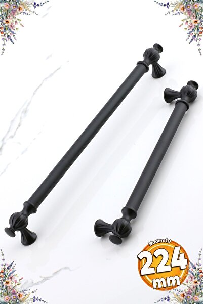 Badem10 Çınar 224 mm Siyah Mobilya Mutfak Çekmece Metal Kulp Dolap Dolabı Kap...