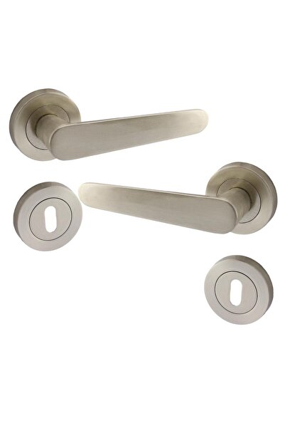 Badem10 (1 TAKIM) Kayı Saten Oda Kapı Kolu Rozetli Sürgülü Ve Çelik Kulpu Uyumlu Sağa Sola Uygun Kolları