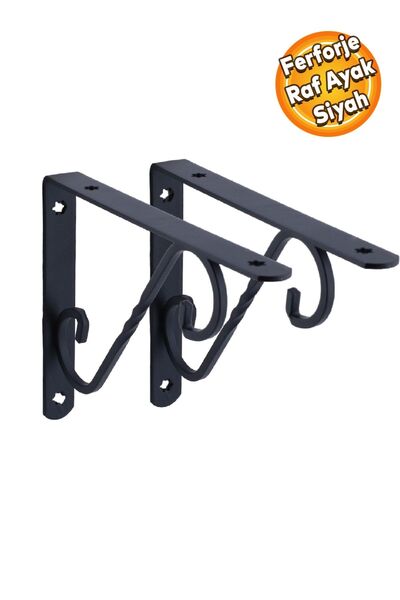 Badem10 Raf Altı Raf Tutucu Ayak Ferforje Siyah 145 x 195 mm 2 ADET