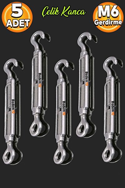 Badem10 Çelik Kanca M6 Yük Halat Gerdirme Galvanizli Paslanmaz Çektirme Yük Gergi Demiri 5 Adet