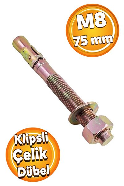 Badem10 Saplamalı Klipsli Çelik Dübel M8x75 mm Raf Montaj Bağlantı Zemin Monte Tavan Beton Asma Aparat