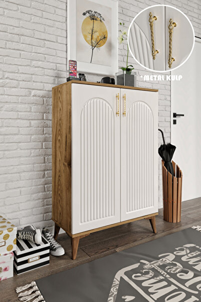 mapahomeliving Kale Metal Kulp Ayakkabılık  Çok Amaçlı Dolap Mutfak Kiler Balkon Ekru Ceviz