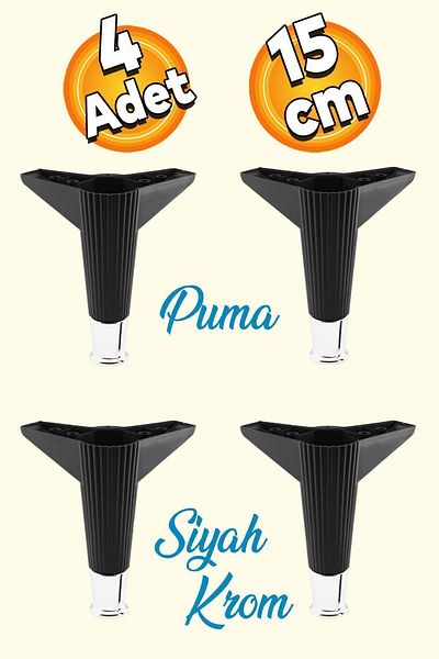 Badem10 Elista 15 Cm Negru Cromat 4 Buc Mobilier Picior Canapea Masuta Tv Unitati Picioare Riser
