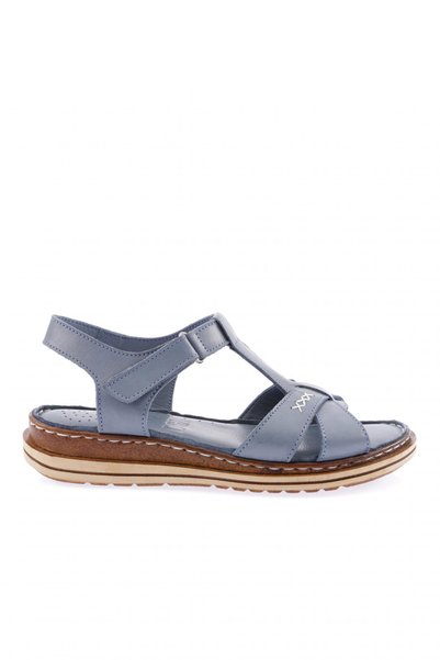 DGN Women's Cross Strap Velcro Sandals Denim Honeycomb Genuine Leather 341133243