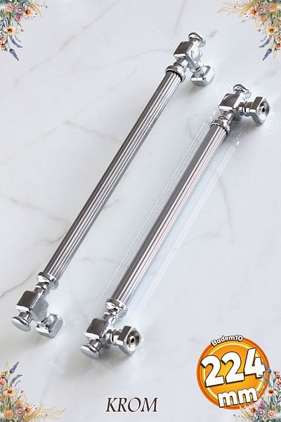 Badem10 Mâner metalic Talas cromat cu dungi 224 mm Mobilier Bucătărie Sertar Dulap Mânere dulap Mâner