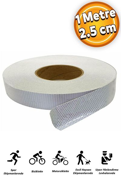 Badem10 1 Mt White Bicycle Warning Tape - Vehicle Auto Truck Exterior Accessory with Reflector and Highlighter Strip Tape