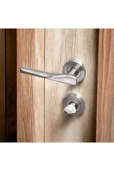 Badem10 (1 SET) Mâner de ușă de baie din satin regal pentru WC Mâner compatibil glisant cu rozetă circulară Dreapta Stânga Mânere potrivite