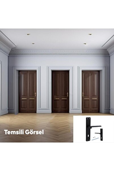 Badem10 (1 TAKIM) Panama Mat Siyah Düz Ahşap PVC Kapı Kolu Sağa Sola Uygun Ön Arka Rozetsiz Barelsiz Oda