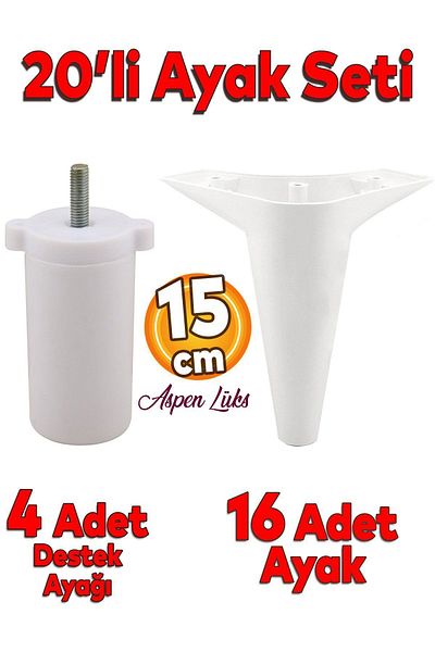 Badem10 Set de 20 de mobilier de lux Aspen Canapea Canapea Unitate TV Upgrade Suport Picior 15 cm Picioare albe