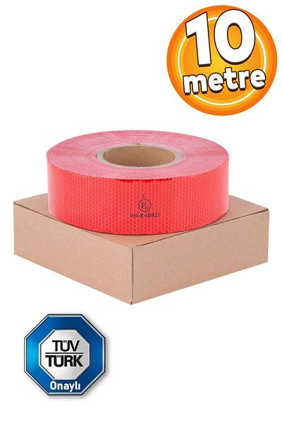 Badem10 Red Reflective Phosphorescent Strip Tape - Tuvturk Approved, 10 Mt Warning Tape