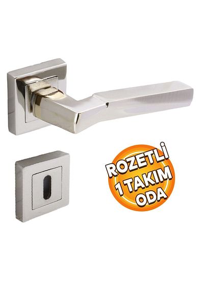 Badem10 Nobel Meridian Square Rosette Mâner ușă cameră potrivit pentru dreapta și stânga Nickel Inox 1 set