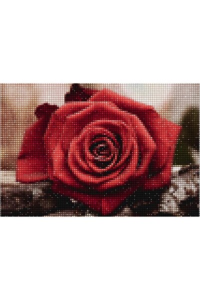 MAXİ Kırmızı Gül - Diamond Painting, Elmaslı Goblen, Mozaik Tablo, Elmas, Boncuk, Taş Işleme 30 X 20cm