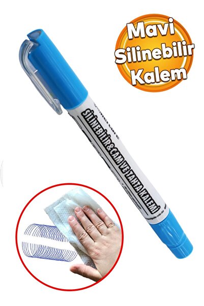 Badem10 Silinebilir Tebeşir Işaretleyici Mavi Kalem Metal Plastik Cam Ahşap Yüzey Yağlı Boya Uç