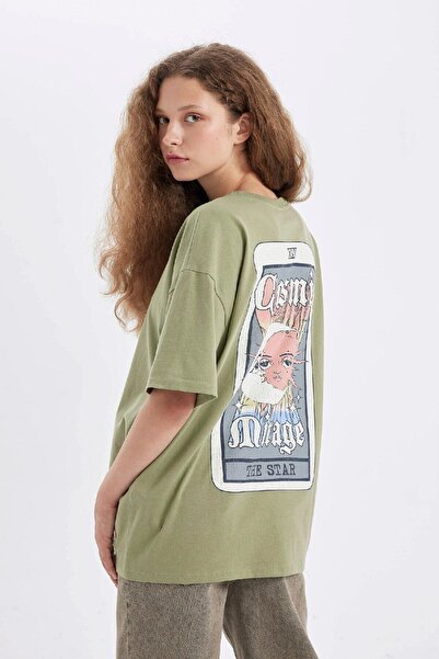 DeFacto Oversize Wide Fit Crew Neck Back Printed Short Sleeve T-Shirt D4927Ax24Au
