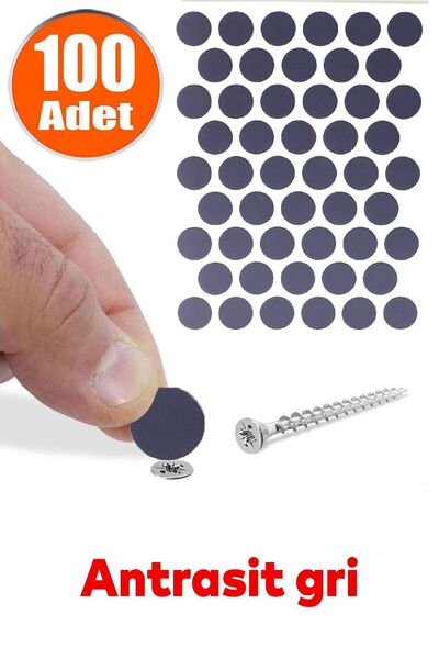 Badem10 Yapışkanlı Vida Tapası Tıpası Antrasit Gri Vida Kapatıcı Kapağı (100 ADET)