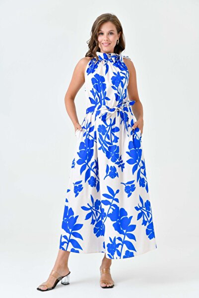 bayansepeti З квітковим візерунком - з деталями на бретельках, міді-сукня 3690