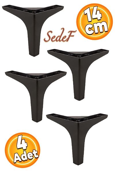 Badem10 Mobilier de lux Sedef Canapea Masuta de cafea Unitate TV Fotel Picior 14 Cm Picioare Negre 4 Buc