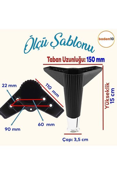Badem10 Elista Set 6 - Fotoliu Mobilier și Suport TV, 15 Cm Negru Cromat Suport