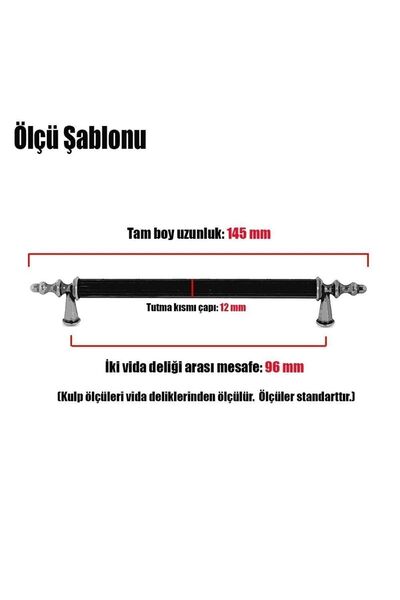 Badem10 Ovacık (96 MM - 9.6 CM) Metal Mat Siyah Mobilya Mutfak Çekmece Dolap Dolabı Kulpu Kulbu Kulpları
