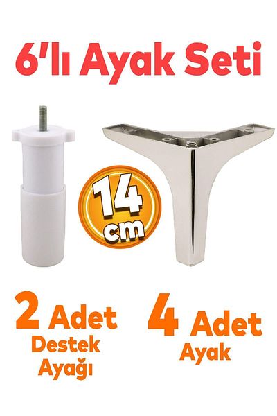 Badem10 Sedef Set of 6 - Furniture Tv Unit with Armchair and Sofa Support, 14 cm Chrome Base Legs, Support M8