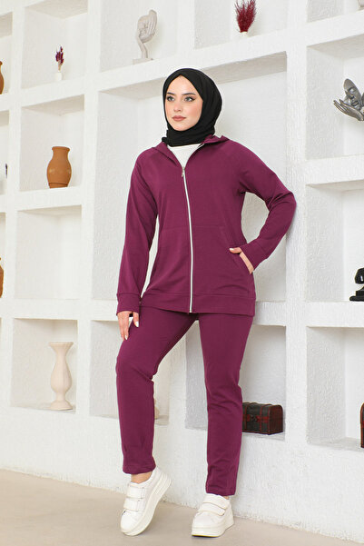 BurcuFashion ROJ1602 modEl HoodEd and PockEt DEtailEd Tracksuit SEt