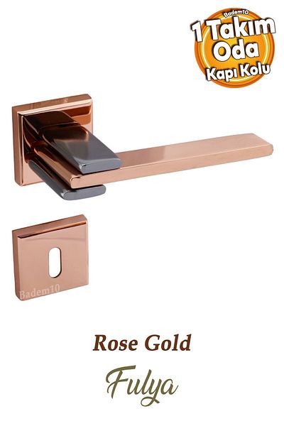 Badem10 Luxury Copper Smoked Square Rosette Door Handles - Suitable for Right and Left, Room Compatible 1 Set