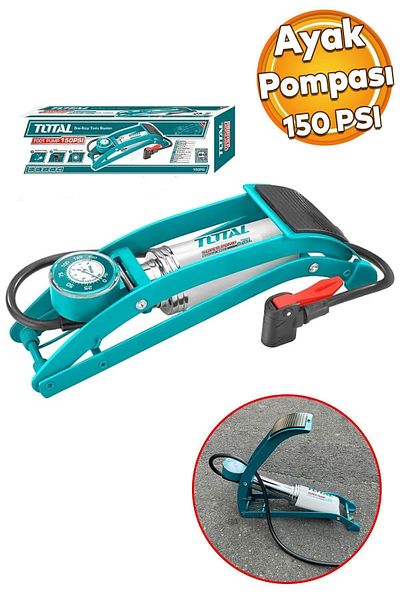 TOTAL Foot Type Push Bicycle Pump 150 Psi Tire Inflatable Boat Mattress Inflator Pump Metal Body