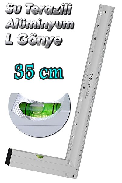 Badem10 Alüminyum L Gönye Su Terazili Cetvel Kaynak Kaynakçı Marangoz Gönyesi 350 mm