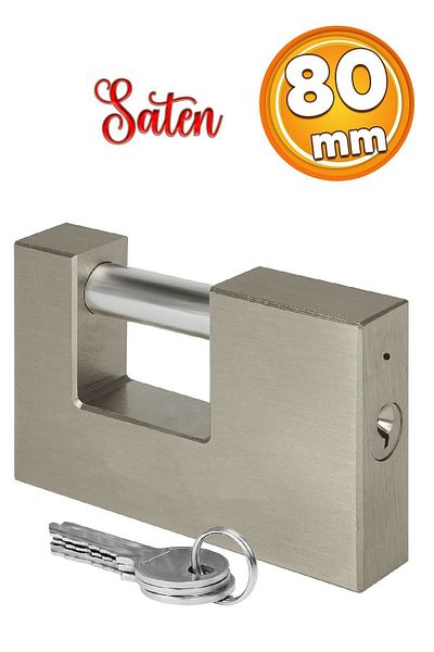 Badem10 80 mm 3-Key Metal - Shutter Workplace Door, Sliding Shaft Satin Padlock, Safety Lock Flat