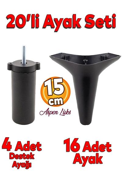 Badem10 Set de 20 de mobilier de lux Aspen Canapea Canapea Unitate TV Upgrade Suport Picior 15 cm Picioare negre