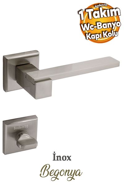 Badem10 Begonia Lux Inox Square Rosette Wc-Bagărie compatibilă cu mânerul ușii, potrivit pentru mânerul ușii la dreapta și la stânga 1 set