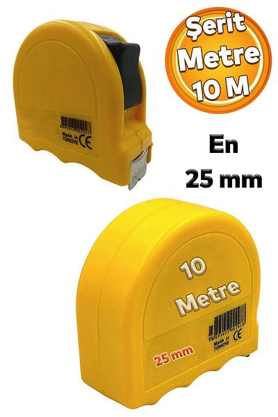 Badem10 Bandă de măsurare a dimensiunilor din metal dur, acoperită cu plastic, 10 metri, 25 mm, bandă de măsurare