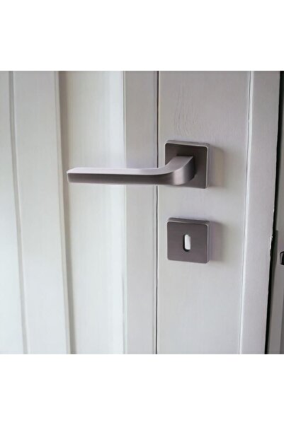 Badem10 Tog Mat Füme Oda Kapı Kolu Kare Rozetli Sürgülü ve Çelik Kapı Kulpu Uyumlu Sağa Sola Uygun Kolları