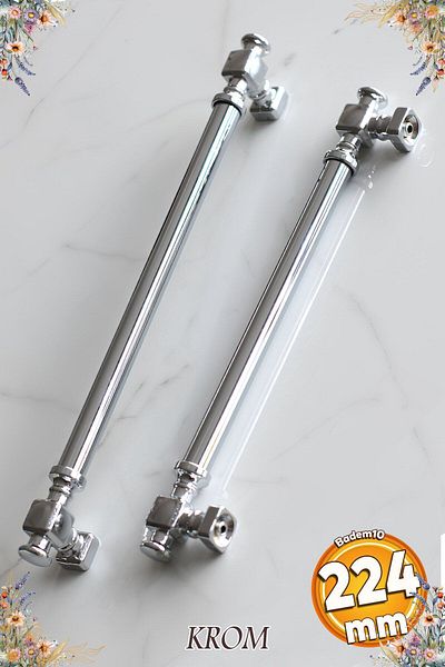 Badem10 Talas Chrome Flat Metal Handle Handle 224 mm Furniture Kitchen Drawer Cabinet Cabinet Handles Handle
