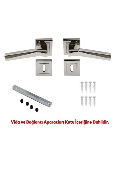 Badem10 Meridyen (1 TAKIM) Kare Rozetli Oda Kapı Kolu Sağa ve Sola Uygun Nikel İnox