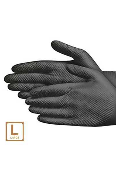 Badem10 Fish Back Textured Thick Powder Free Nitrile Examination Gloves Black Size L Hygienic 50 Pieces 25 Pairs