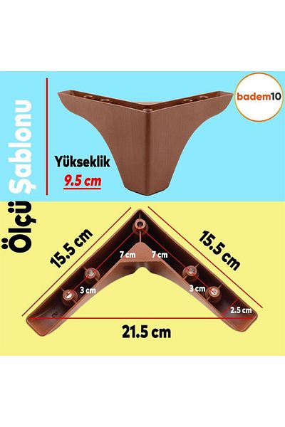 Badem10 Rose Luxury Furniture - Picior de canapea cu model din lemn de 9,5 cm (4 bucăți)