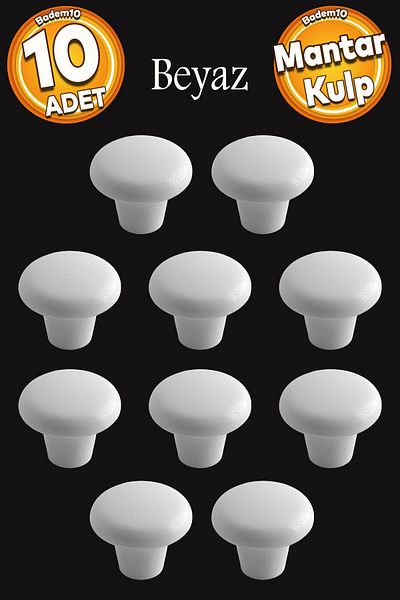 Badem10 (PLASTIC HARD) Buton ciupercă Mobilier rotund alb Sertar de bucătărie Mâner dulap Mâner 10 buc