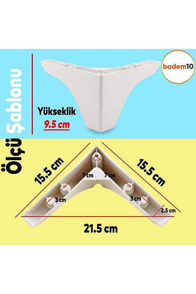 Badem10 Set de 20 de piese pentru mobilier pentru canapea, canapea, unitate TV, picior de susținere pentru upgrade, picioare albe de 9,5 cm