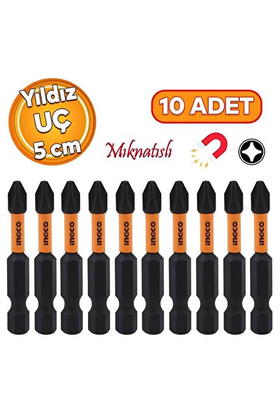 Badem10 10 Adet Mıknatıslı Matkap Bits Uç Ph2 50 Mm Vida Sökme 5 Cm Yıldız Matkap Vidalama Ucu S2 Çeliği