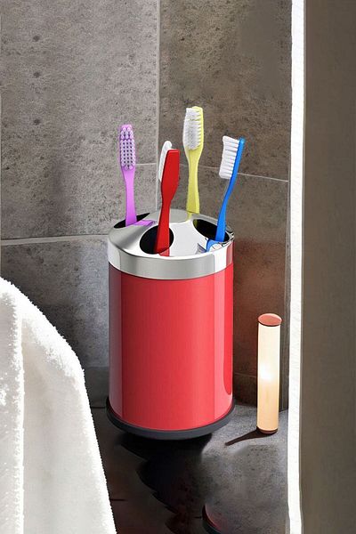 Badem10 Countertop Toothbrush Holder Bathroom Metal Toothbrush Container Box Red