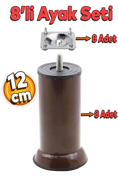 Badem10 Mobilya Kanepe Baza Koltuk Destek Ayağı M8 Civata 12 Cm Kahverengi Ay...