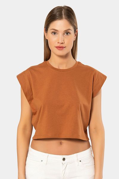 TÜREN 3402 Γυναικείο μπλουζάκι με βάτα Look Crop Cinnamon