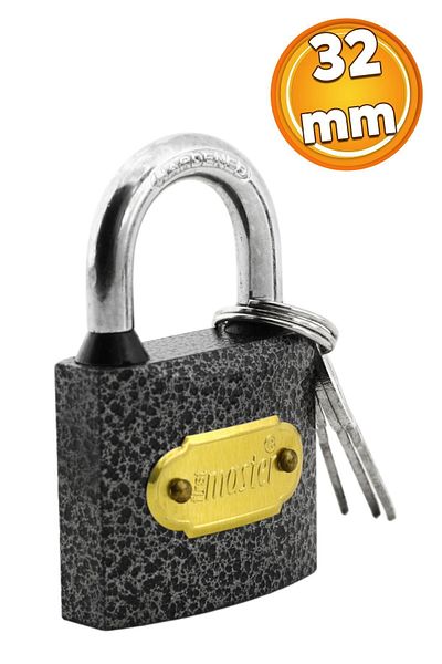 Badem10 Hanging Yellow 32 mm 3 Keyed Ring Workplace Door - Chest Box Lock, Gray Color Tosba